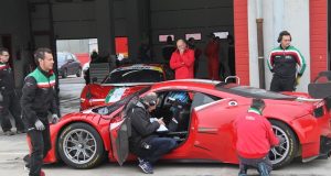 Billedtekst: Dennis Lind i Ferrari 458 Italia GT3 ved en test på Imola i marts måned. Foto: Jan Kaiser