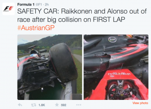 Alonoso tæt på at ramme Raikkonen Østrigs Grandprix 2015