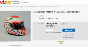 Jenson Buttons hjelm på auktion 2015