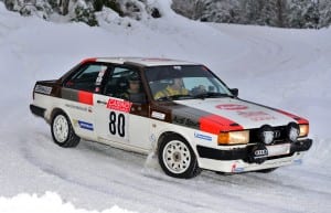 Toni Hansen fra Horsens har leveret imponerende resultater i Rallye Monte-Carlo Historique med denne Audi 80 GLE. I Oresund Rally har han journalist Felix Lenstrup, København, som codriver.