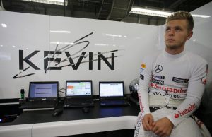 Kevin Magnussen in the garage.