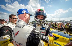 The #3 Chevrolet Corvette Racing C7.R, driven by Antonio Garcia (right) and Jan Magnussen, races to victory in the GTLM class Sunday, July 13, 2014 during the TUDOR United SportsCar Championship at Canadian Tire Motorsport Park in Bowmanville, Ontario, Canada. (Photo by Richard Prince for Chevy Racing)