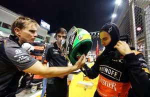 Sergio Perez (MEX) Sahara Force India F1 on the grid. Singapore Grand Prix, Sunday 20th September 2015. Marina Bay Street Circuit, Singapore.