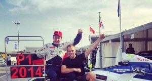 Lasse Sørensen og Marco Sørensen fejrer Lasses F4-titel 2014
